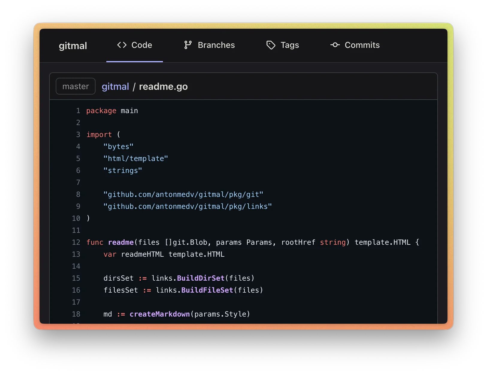 Gitmal Code Highlighting